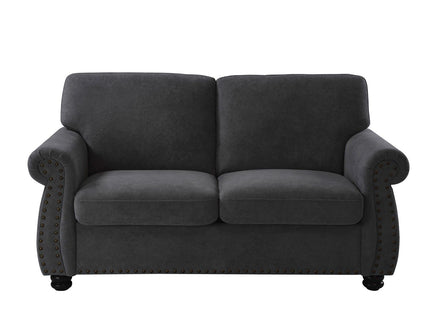 Soft Loveseat, Upholstered 2 Seater Couch, Loose Back Cushions And Turned Legs