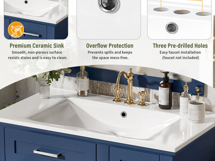 Modern Bathroom Vanity With Sink, Storage Cabinet, Soft Close Doors, Deep & Standard Drawers