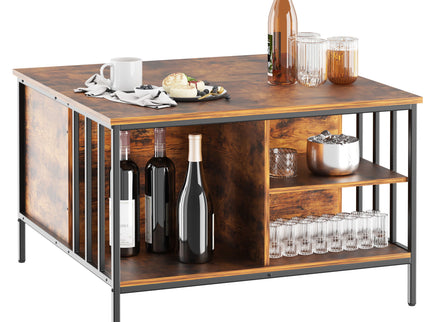Lift Top Coffee Table With Storage, Adjustable Height Living Room - Black / Brown