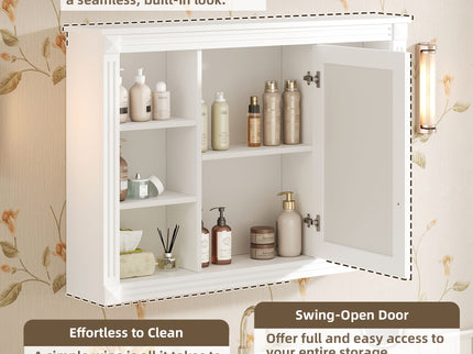 Wall Mounted Bathroom Storage Cabinet With Mirror, Medicine Cabinet With 6 Open Shelves And Adjustable Interior - White