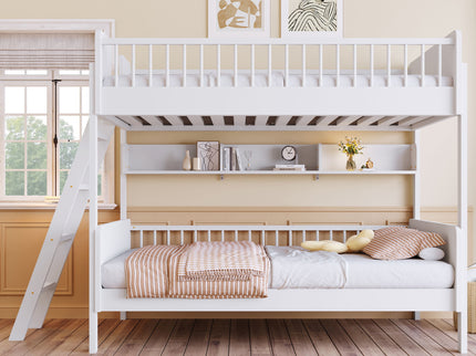 Bunk Bed With 3 Storage Shelves, Adjustable Ladder Left Or Right