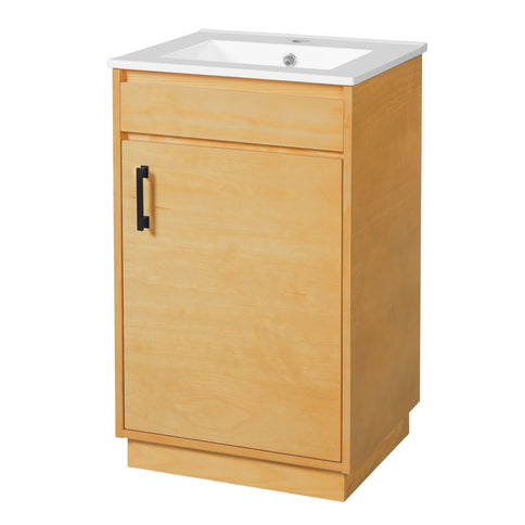 Bathroom Vanity With Sink, Freestanding Single Cabinet With Soft Closing Door And Adjustable Shelf - Natural Wood
