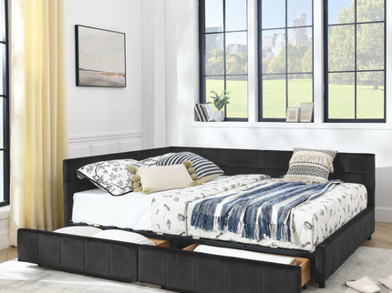 Mid-Century Storage Upholstered Tufted Bed Frame With Backrest And Armrests
