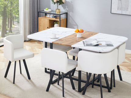 Modern Minimalist Marble Pattern Joinery Dining Table With Dining Chairs