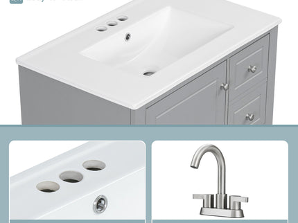 Freestanding Bathroom Vanity With Sink, Soft Close Door, 3 Drawers