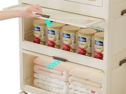 Portable Wardrobe Closet Storage Organizer With Magnetic Doors And Hanging Rod - Cream White