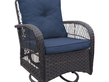 3 Pieces Conversation Set, Outdoor Wicker Rocker Swivel Patio Bistro Set, Rocking Chair With Glass Top Side Table