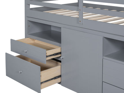 Loft Bed With 4 Drawers, Underneath Cabinet And Shelves