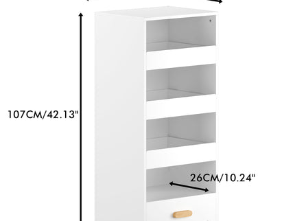 4 Tier Freestanding Bookshelf With 3 Sliding Drawers And 1 Bottom Drawer - White