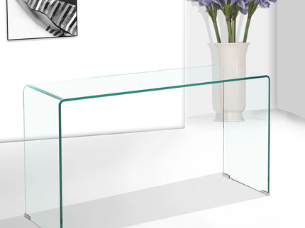 Elegant Transparent Tempered Glass Console Table With Rounded Edges, Modern Sofa Table - Clear