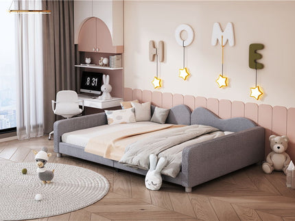 Upholstered Daybed, Sherpa Fabric Sofabed With Cloud-Shaped Backrest