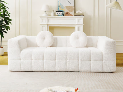 Boneless 3 Seater Sofa With Circular Throw Pillows - Beige