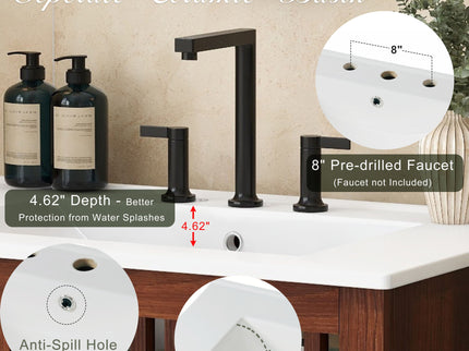 30" Vintage Bathroom Vanity With Ceramic Sink, Modern Bathroom Vanity Cabinet With 2 Soft Close Doors, Equpiied With 4 Sturdy Iron Legs - Antique Dark Brown