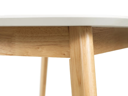 Dining Table With Splayed Rubberwood Legs & Faux Wood Tabletop, Mid Century Modern - White Oak