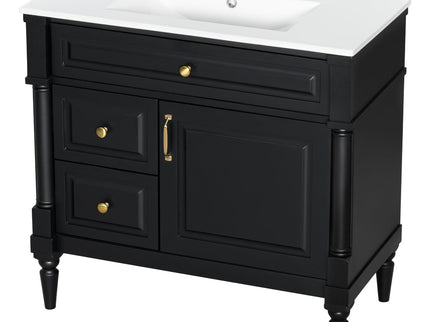 Freestanding Bathroom Vanity With Sink, Adjustable Shelf, Flip Drawer