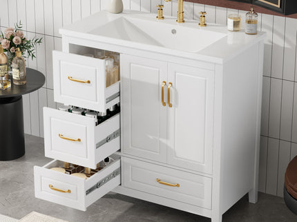 Bathroom Vanity With Sink, Soft Closing Doors & Drawers, Metal Handles