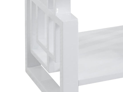 Rectangular End Table With Geometric Design And Open Shelf - White