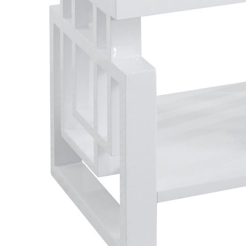 Rectangular End Table With Geometric Design And Open Shelf - White
