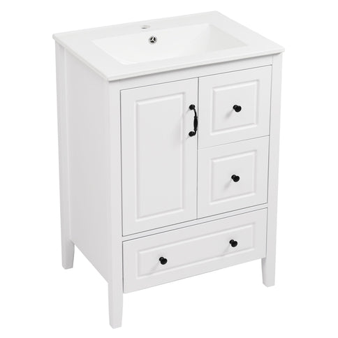 Freestanding Bathroom Vanity With Sink, Soft Closing Cabinet And Drawers - White