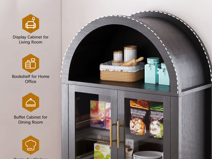 Arched Kitchen Pantry Cabinet With Adjustable Shelves And Barn Door Design