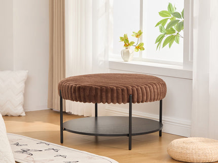 Modern Upholstered Round Ottoman Coffee Table With Storage Shelf