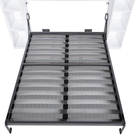 Queen Murphy Bed With Storage Cabinet, Foldable Wall Bed For Bedrooms - White