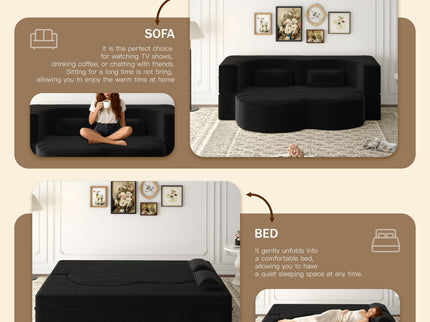 Modern Floor Sofa With 2 Pillows, Convertible Twin Size Folding Mattress For Living Room