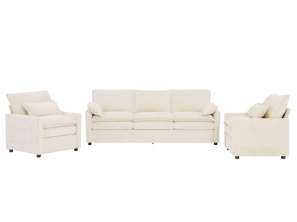 Modern Sofa Set With Double Layer Cushion And Side Storage Pockets