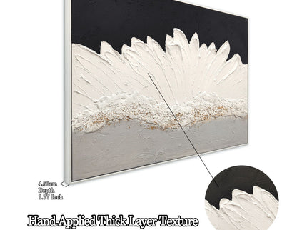 Framed Abstract Wall Art & Thick Textured Canvas Painting With & Accents, Decor For Living Room - Black White