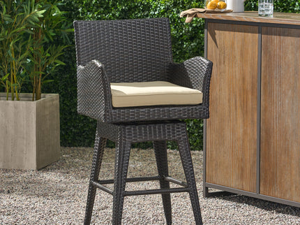 Outdoor Modern Rattan Swivel Barstool With Tapered Legs - Beige / Multibrown