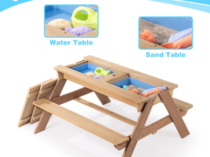 3-In-1 Kids Outdoor Wooden Picnic Table With Umbrella, Convertible Sand & Water, ASTM & CPSIA Certification