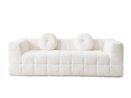 Boneless 3 Seater Sofa With Circular Throw Pillows - Beige