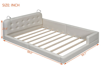 Queen Size Upholstered Platform Bed With 2 Reading Lights - White