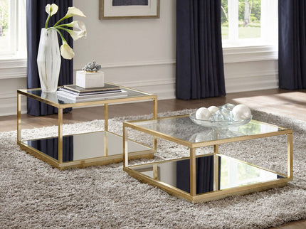 Emeline - 2 Piece Coffee Table Set - Brushed Brass
