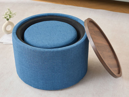 Nesting Ottomans, Round Coffee Table & Bench With Tray (Set of 2)