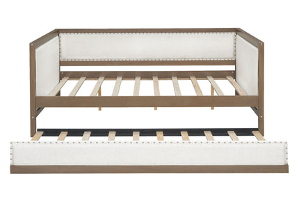 Full Size Daybed With Trundle And Nailhead Decoration - Wood