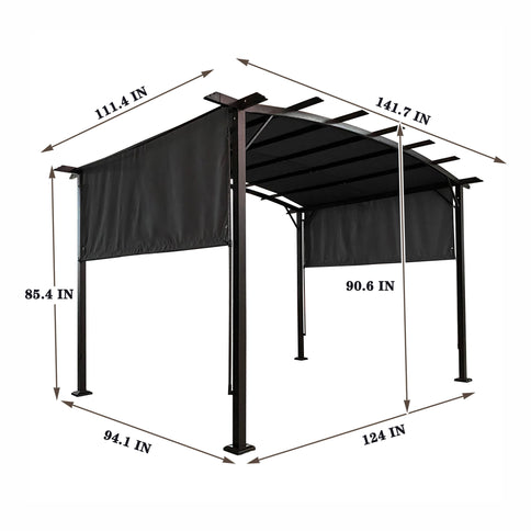 Outdoor Patio Pergola Gazebo - Steel Frame Sun Shelter With Retractable Canopy
