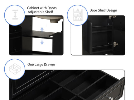 30" Bathroom Vanity With Sink Combo, Multi Functional Bathroom Cabinet With Doors And Drawer - Black