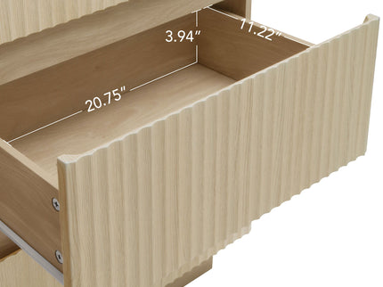 Fluted 6 Drawers Dresser, Double Dresser Chest Of Drawers, Modern Chest Of Drawers With LED, Drawer Organizer For Bedroom, Living Room, Hallway - Natural
