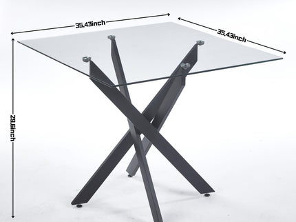 Dining Table With Cross Metal Leg And Tempered Glass, Modern Space Saving Kitchen Table For Living Room Legs, Square Table