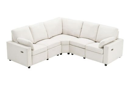 Power Recliner Sectional Sofa Home Theater Reclining Sofa With Two USB Ports, Two Storage Drawers For Living Room