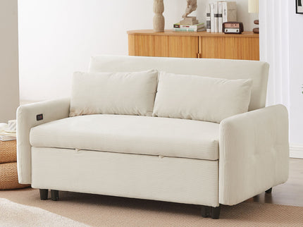 Pull-Out 2 Seat Modern Sleeper Sofa With 2 Throw Pillows And USB Ports
