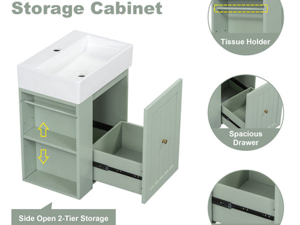 Modern Bathroom Vanity With Sink, Storage Cabinet, Drawer & Side Shelf