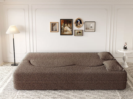 Modern Floor Sofa, With 2 Pillows, Convertible Teddy Fabric Foam Filled Bed