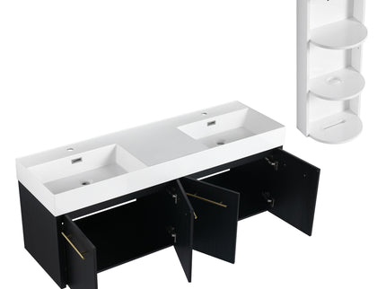 Modern Wall Mounted Bathroom Vanity With Resin Sink And Storage Rack