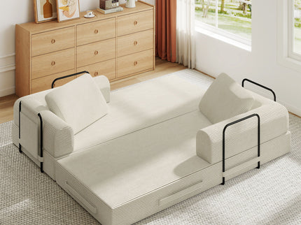 Convertible Sleeper Sofa Bed With Cylindrical Pillow, Fixed Shape Frame