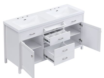 Double Sink Bathroom Vanity With Top, Soft Closing Doors & Drawers, Tip Out Drawer, 2 Cabinet Doors, Adjustable Shelf - White