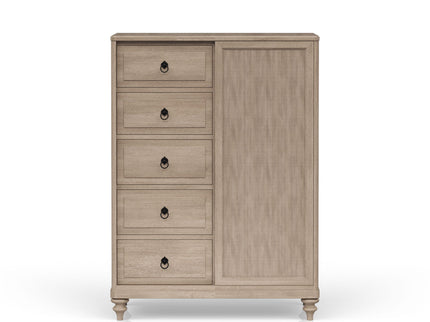 Queen Canopy Bedroom Set With A 2 Drawer Nightstand A Dresser With Poster Mirror And A Door Chest - Sand