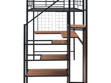 Loft Bed With Desk And Grid, Stylish Frame With Lateral Storage Ladder And Wardrobe