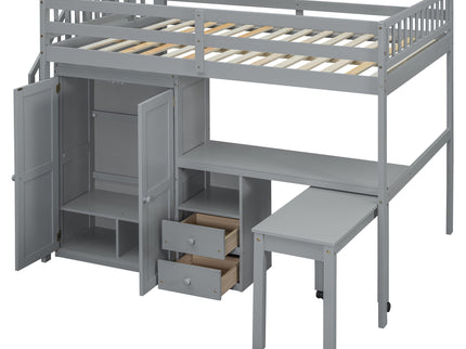 Loft Bed With Stairs, Bookshelf, Drawers, Desk & Wardrobe, Space Saving Multifunctional Furniture
